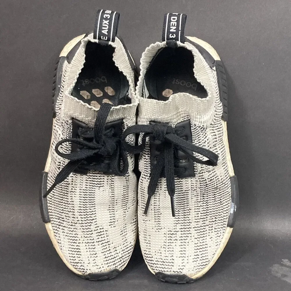Adidas NMD R1 Primeknit -Men's Sz 5 -Black/White/Gray Sesame 2018 Shoes - AQ0899